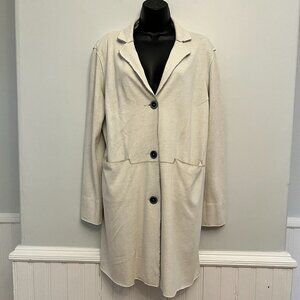 Nuage Cream Raw Edge Cotton Knit Coat, Size 16